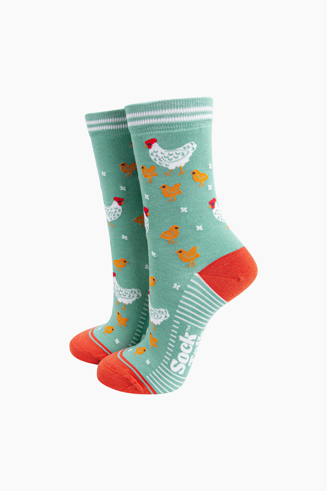 Hens-and-Chicks-Bamboo-Socks-in-Green-On-Foot-Mannequin