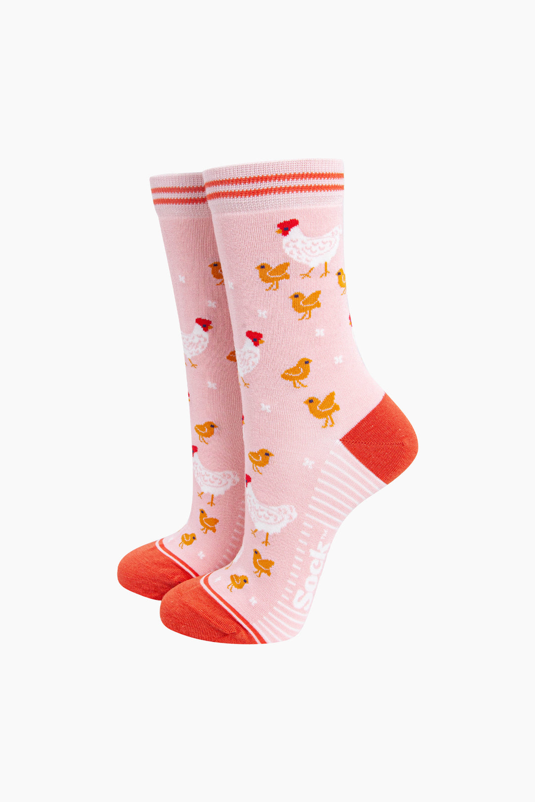 Hens-and-Chicks-Bamboo-Socks-in-Pink-On-Foot-Mannequin