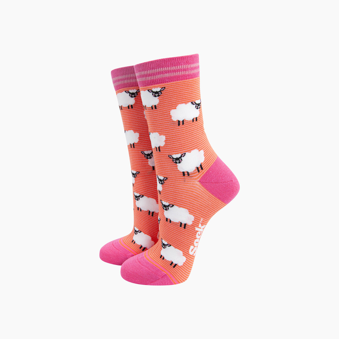 Sheep-Bamboo-Socks-in-Orange-On-Mannequin