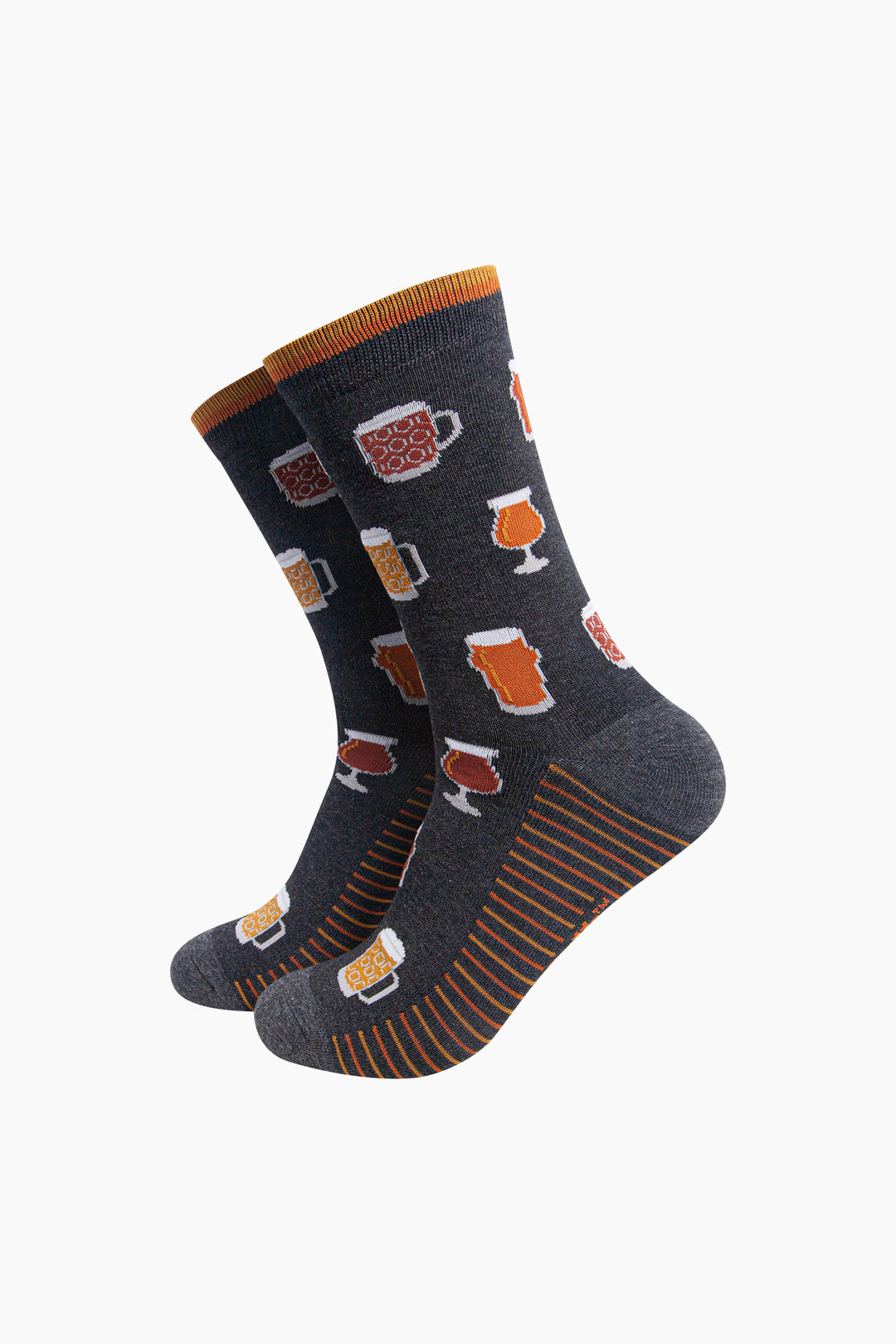 Pints-of-Beer-Men's-Bamboo-Socks-in-Dark-Grey-Marl-On-Mannequin