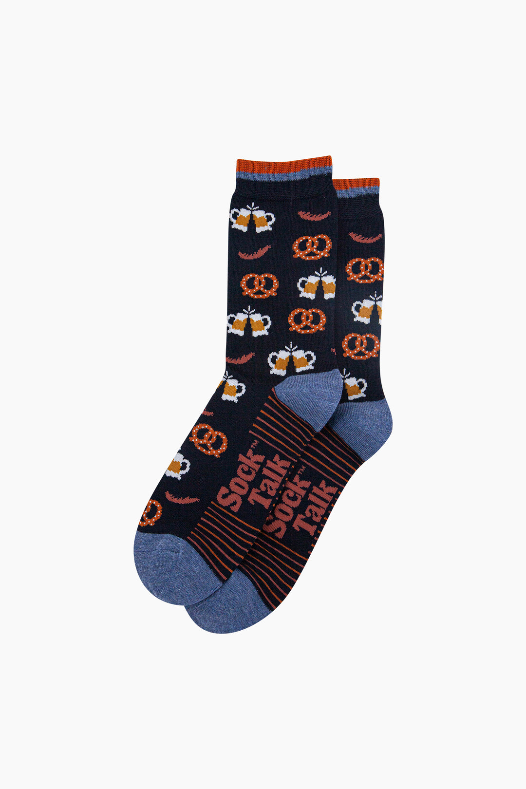 Oktoberfest-Beers-Bamboo-Socks-in-Navy-Blue-Lying-Flat