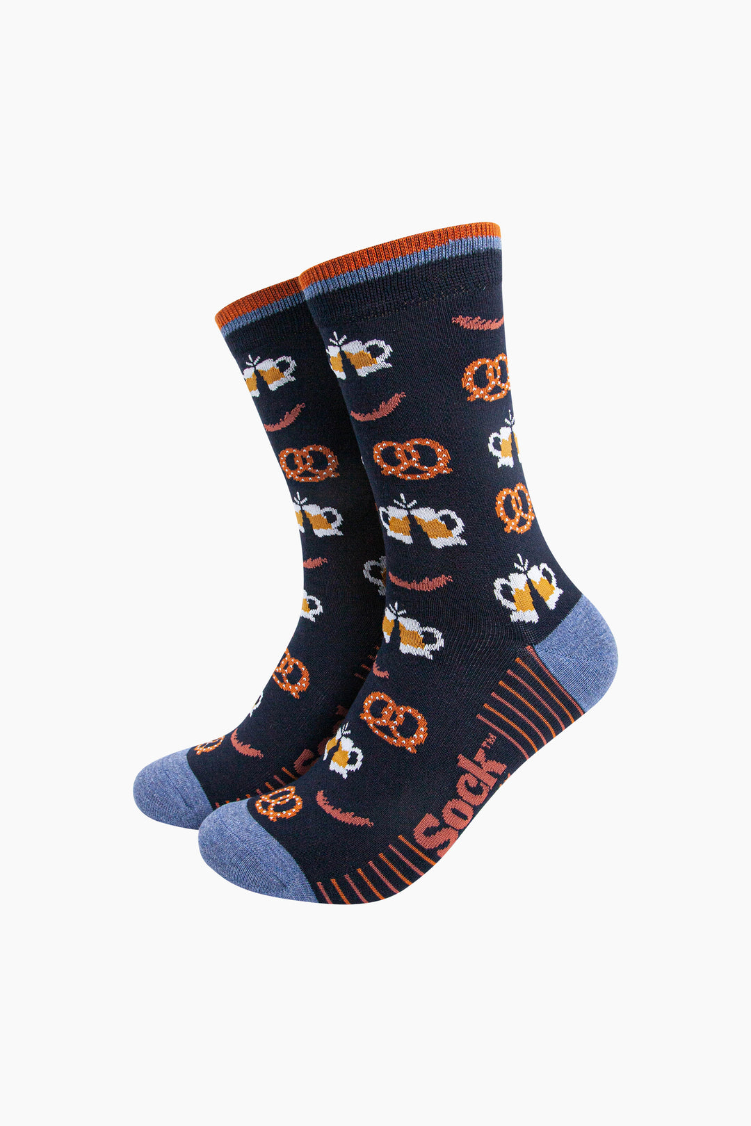 Oktoberfest-Beers-Bamboo-Socks-in-Navy-Blue-Mannequin