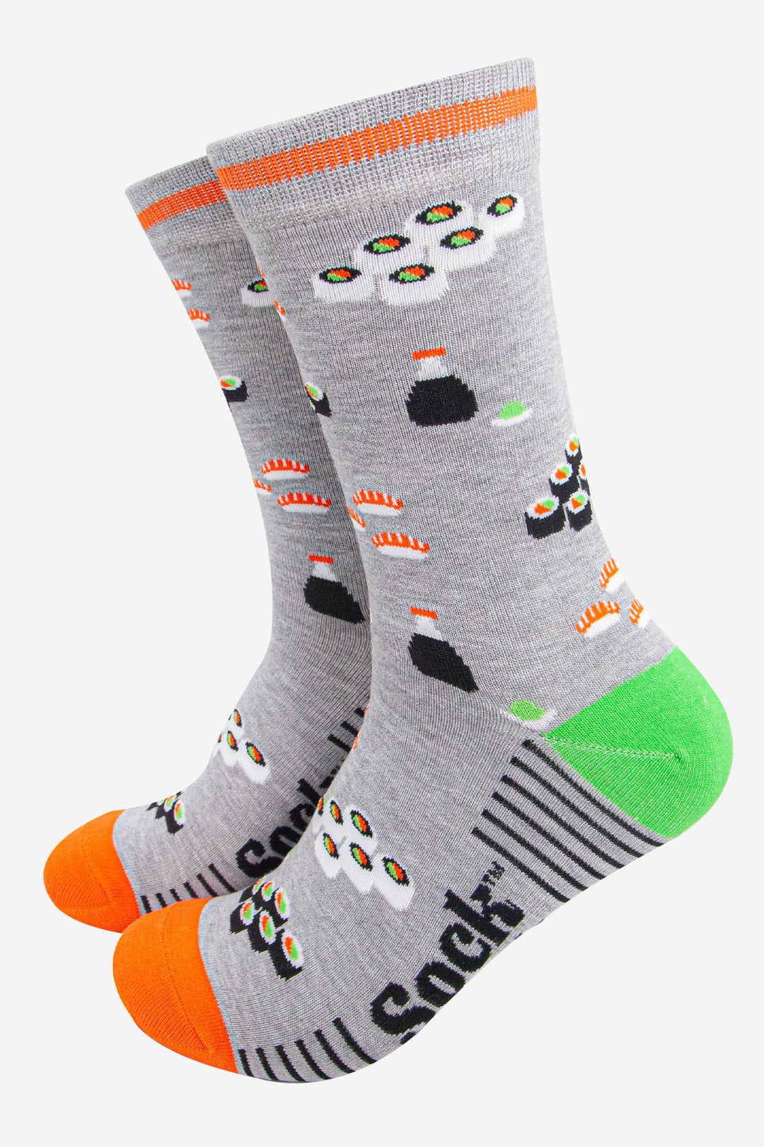 mens-bamboo-socks-light-grey-orange-sushi-maki-rolls