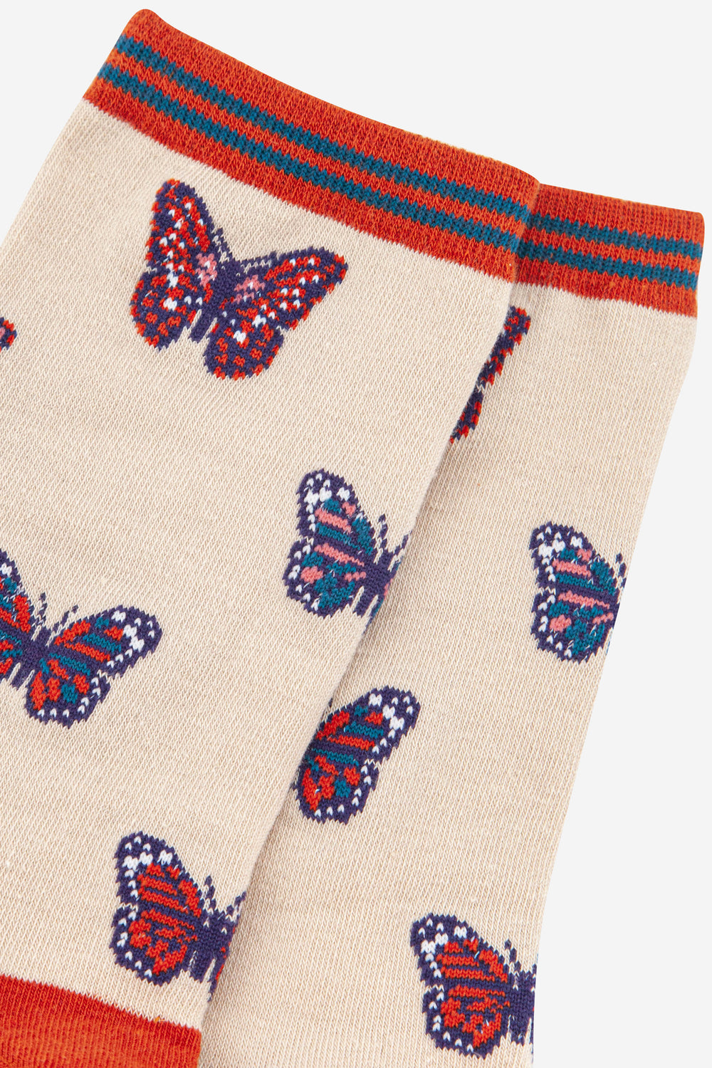 womens-bamboo-socks-cream-orange-butterfly-close-up