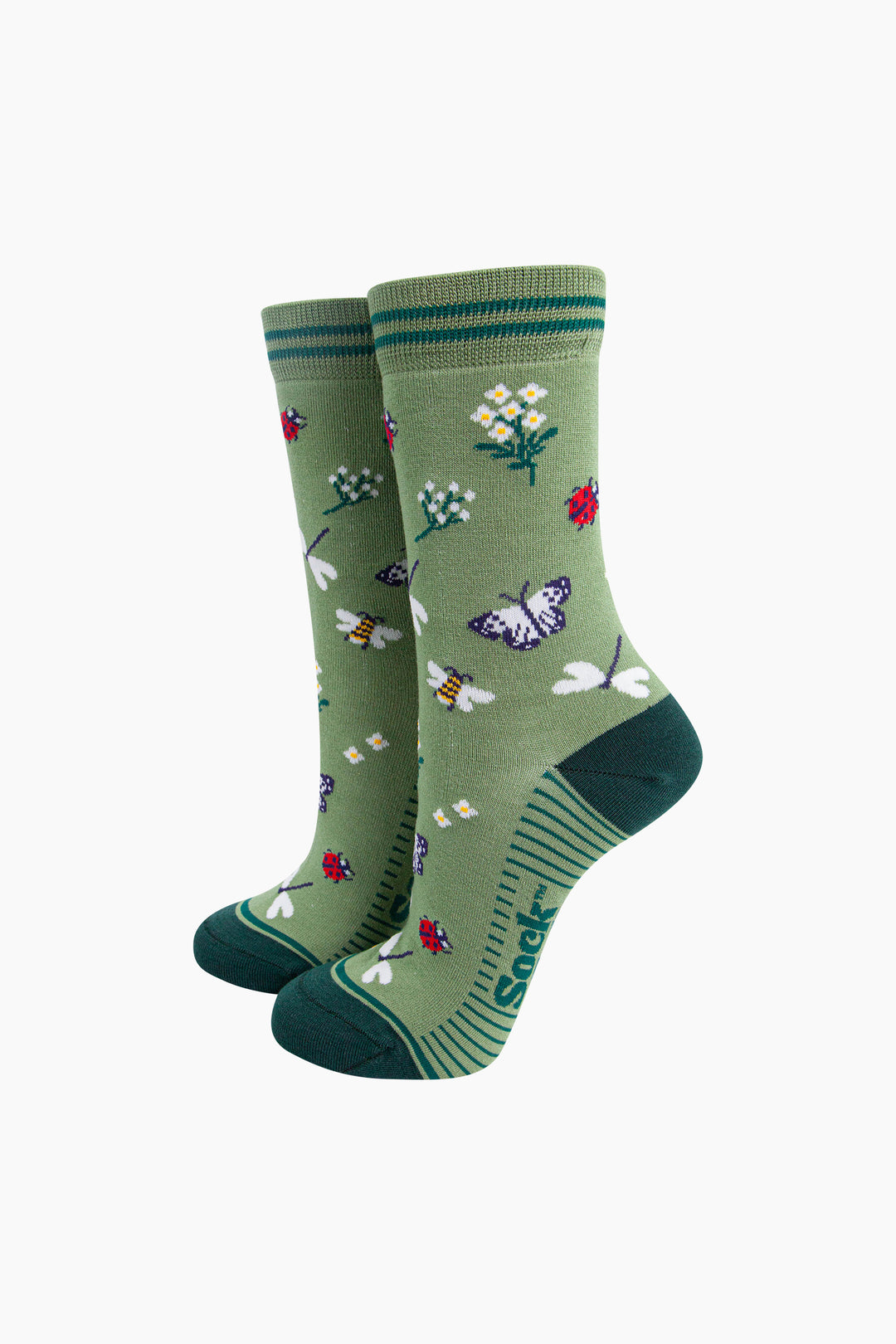 Garden-Ladybird-&-Butterfly-Bamboo-Socks-in-Green-On-Mannequin