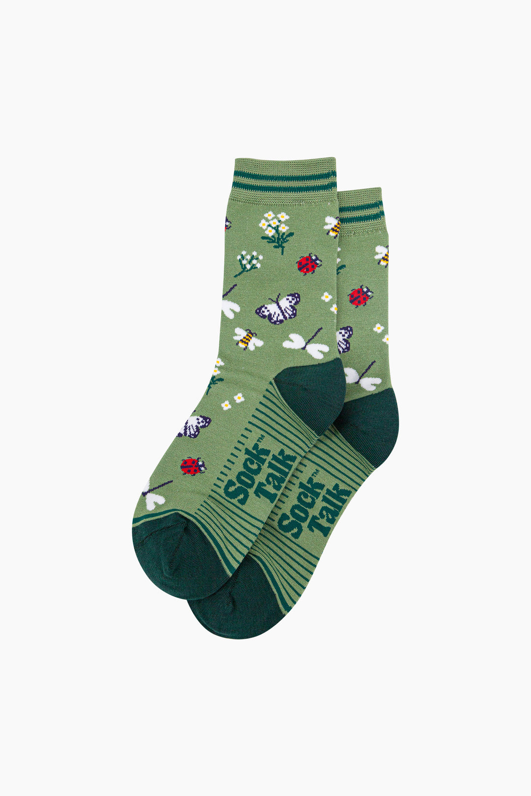 Garden-Ladybird-&-Butterfly-Bamboo-Socks-in-Green-Laid-Flat