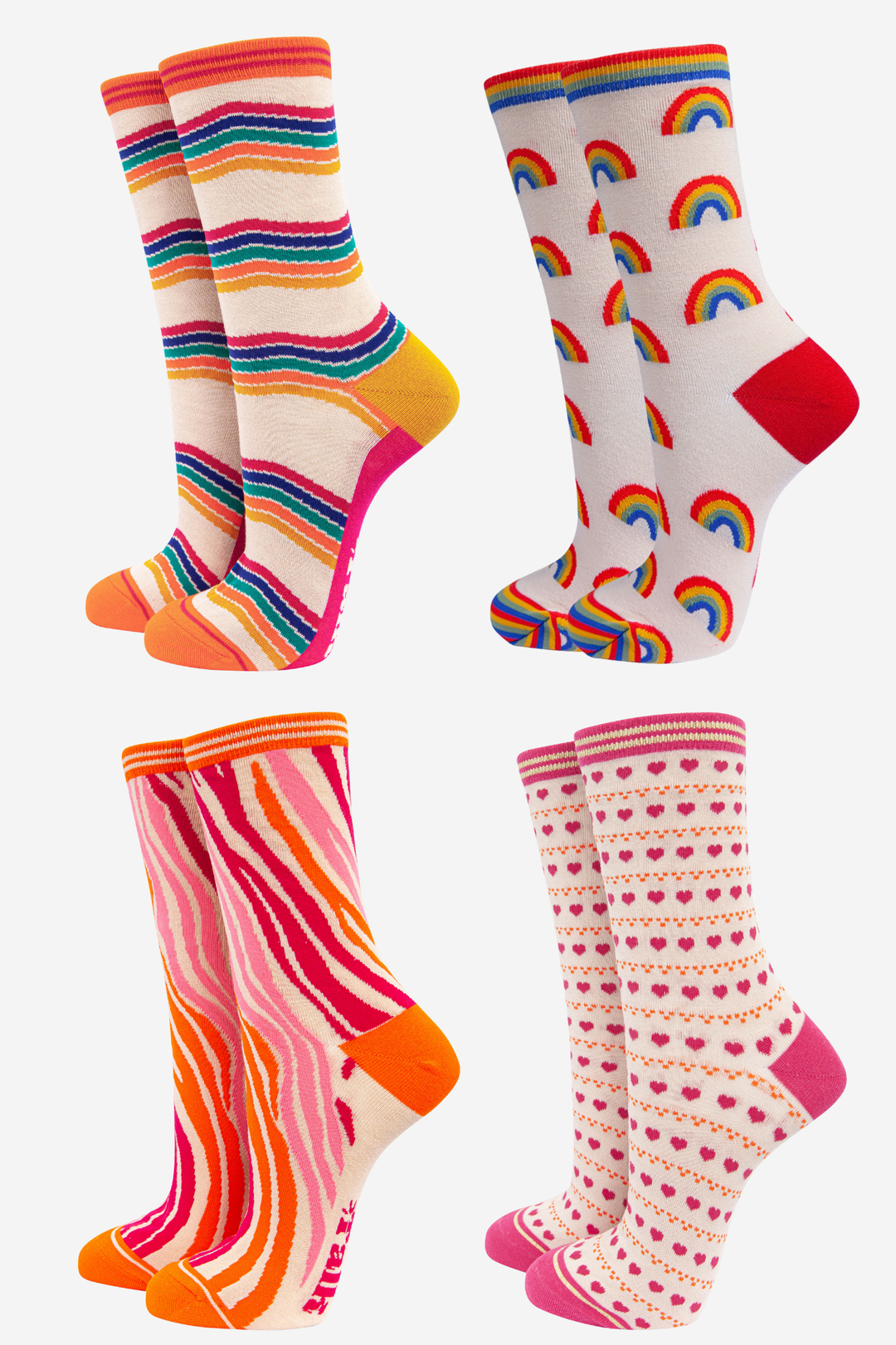 Women's Bamboo Ankle Socks Festive Gift Set - Cream/Multi, Mixed Graphic