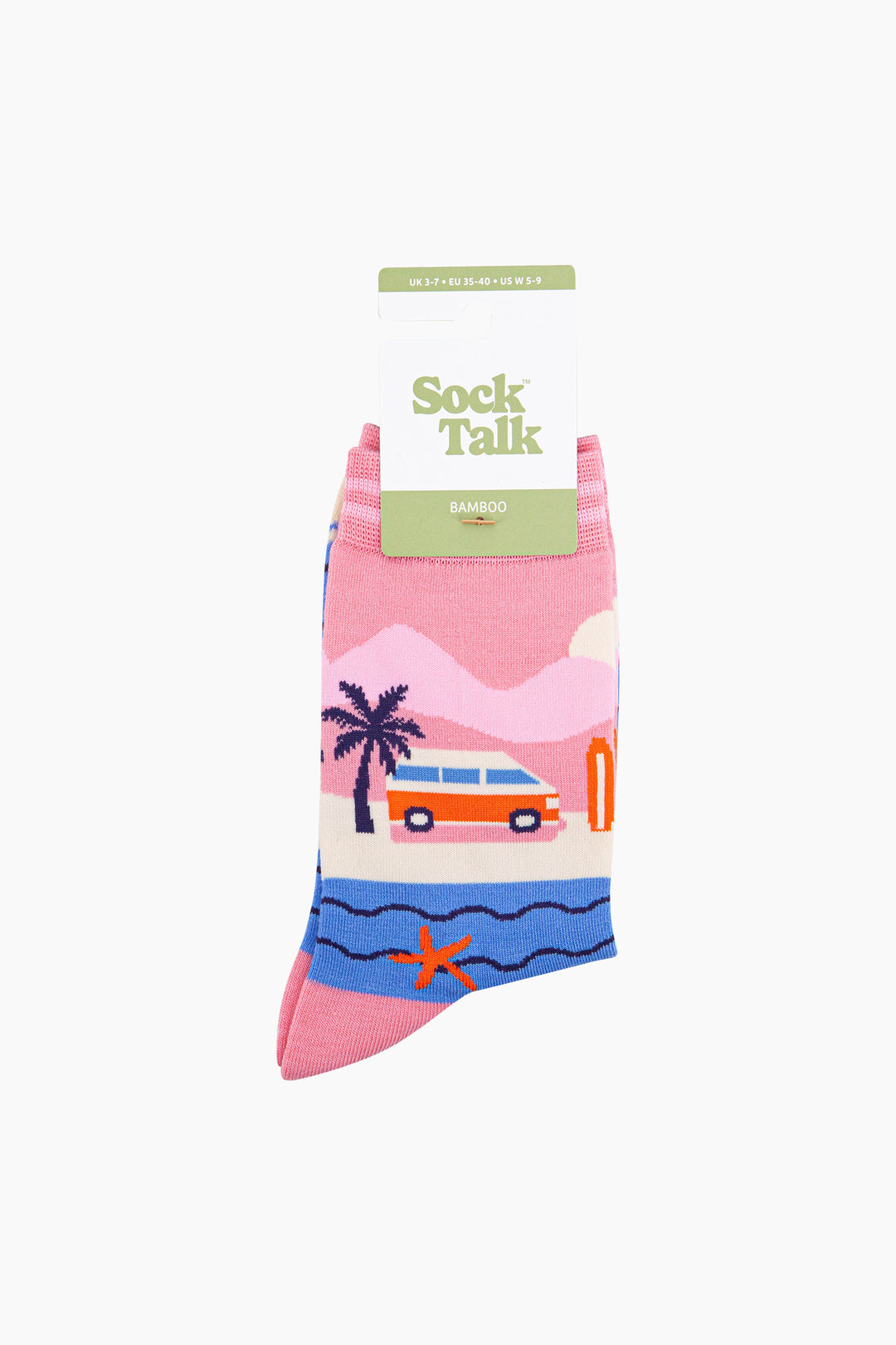 Beach-Campervan-Bamboo-Socks-in-Pink-In-Packaging
