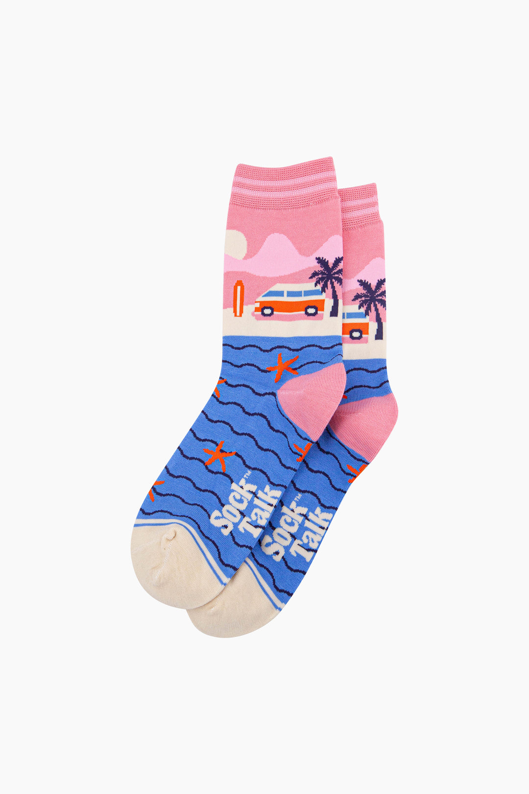 Beach-Campervan-Bamboo-Socks-in-Pink-Lying-Flat