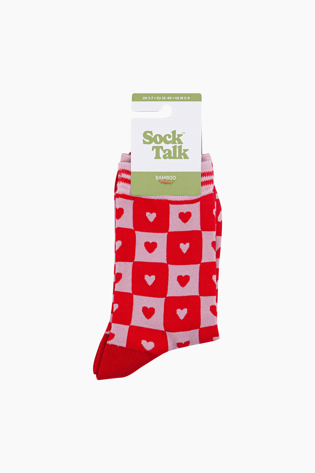 Heart-Checkerboard-Bamboo-Socks-in-Pink/Red-In-Packaging