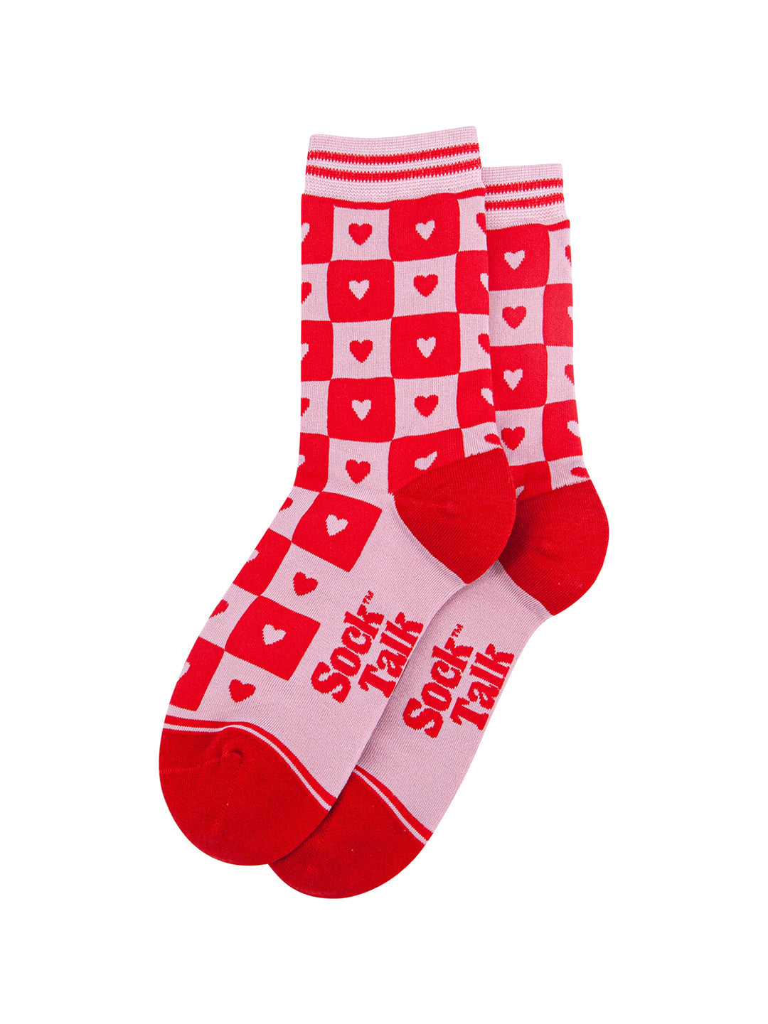 Heart-Checkerboard-Bamboo-Socks-in-Pink/Red-Lying-Flat