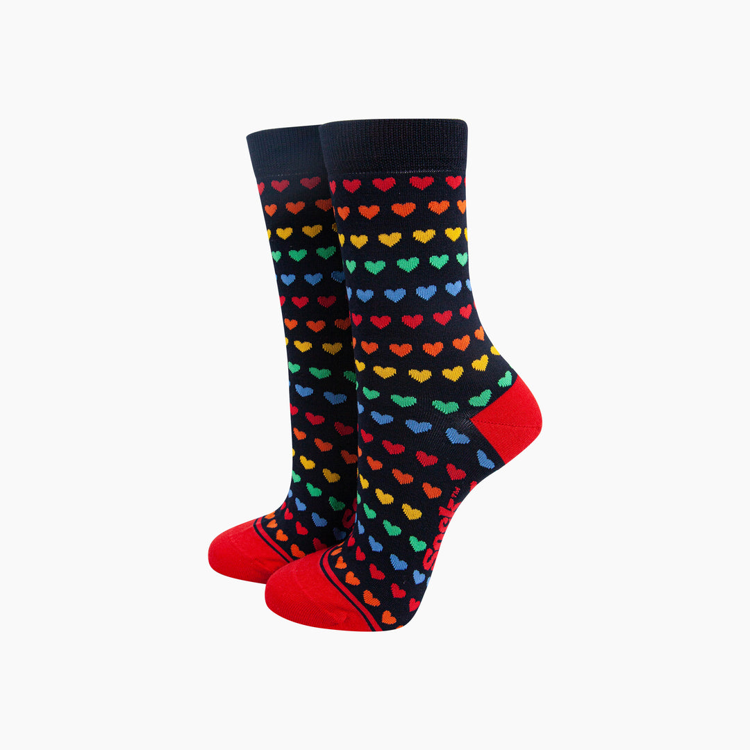 Rainbow-Love-Hearts-Bamboo-Socks-in-Navy-Mannequin
