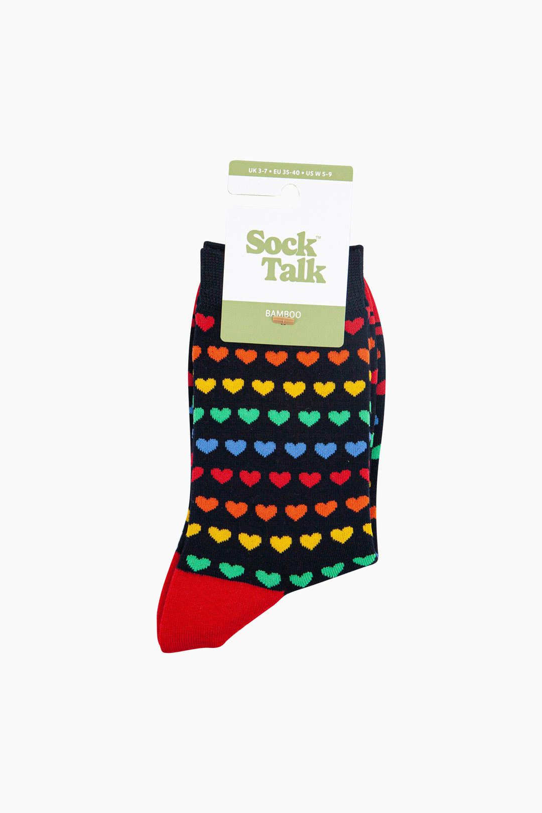 Rainbow-Love-Hearts-Bamboo-Socks-in-Navy-In-Packaging