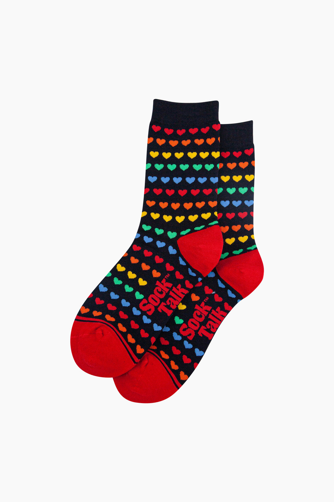 Rainbow-Love-Hearts-Bamboo-Socks-in-Navy-Lying-Flat