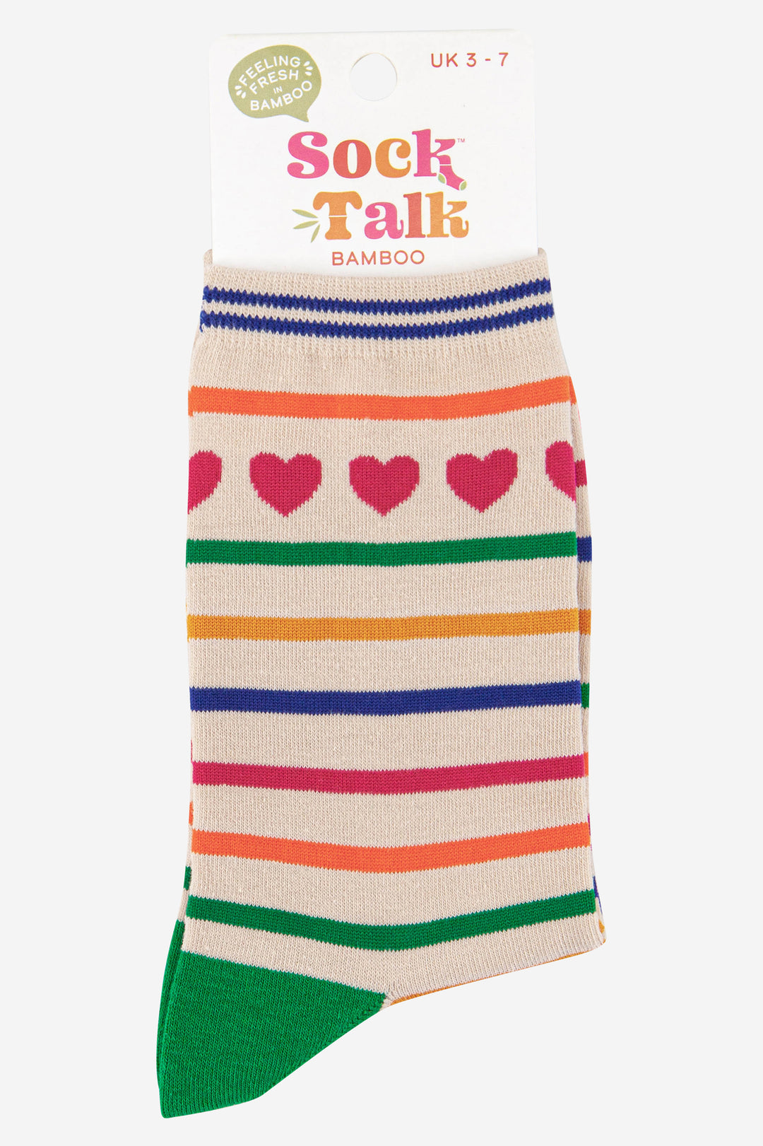 rainbow stripe and love heart print bamboo socks uk size 3-7