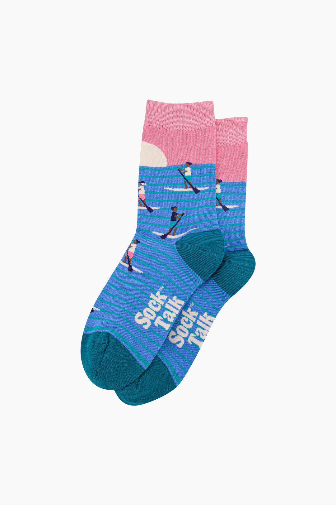 Sunset-Paddle-Boarding-Bamboo-Socks-in-Blue/Pink-Laid-Flat