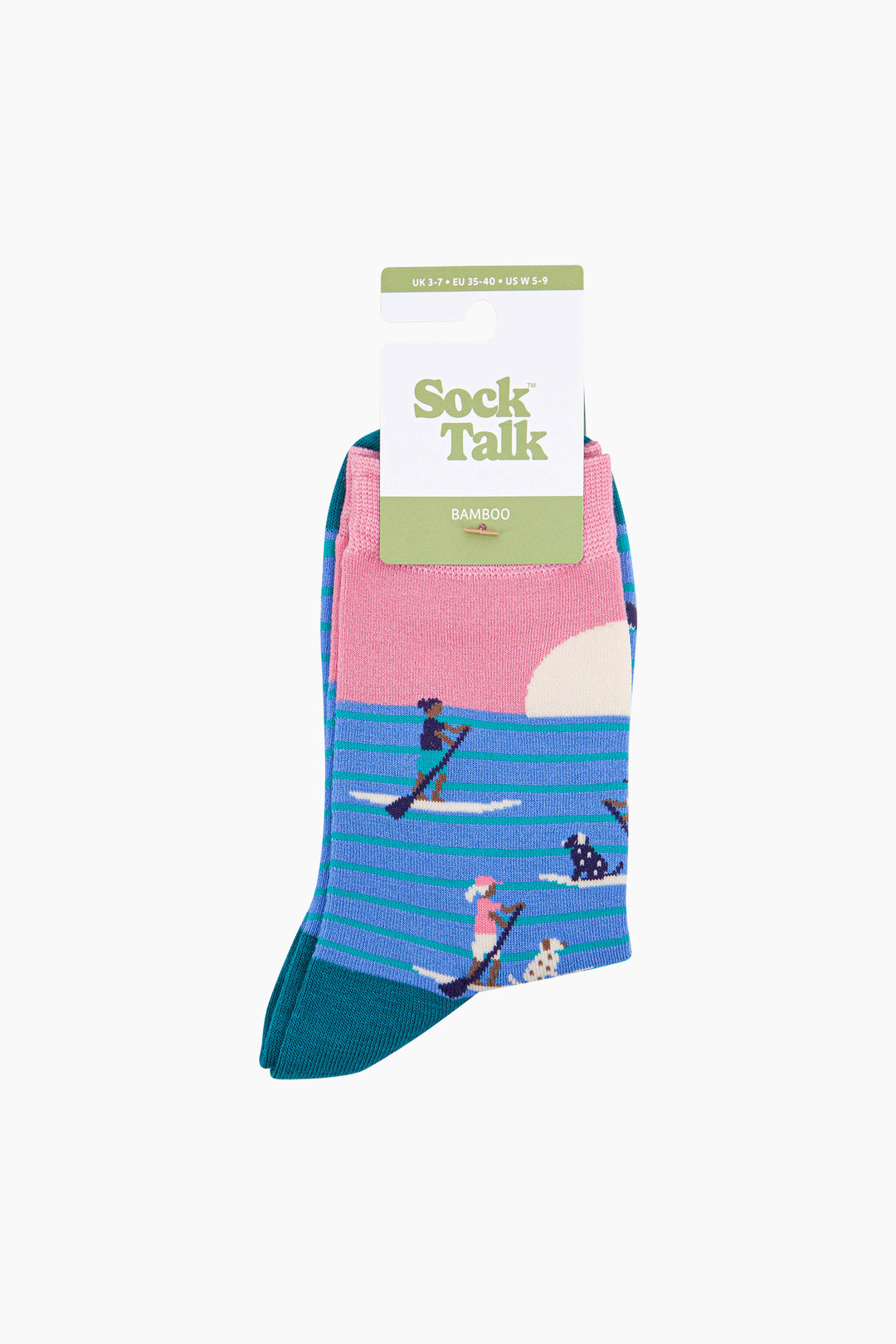 Sunset-Paddle-Boarding-Bamboo-Socks-in-Blue/Pink-In-Packaging
