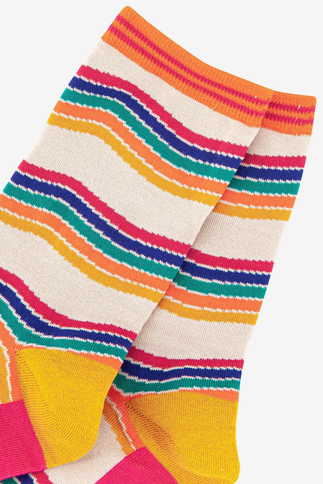 close up of the multicoloured wavy rainbow stripe pattern