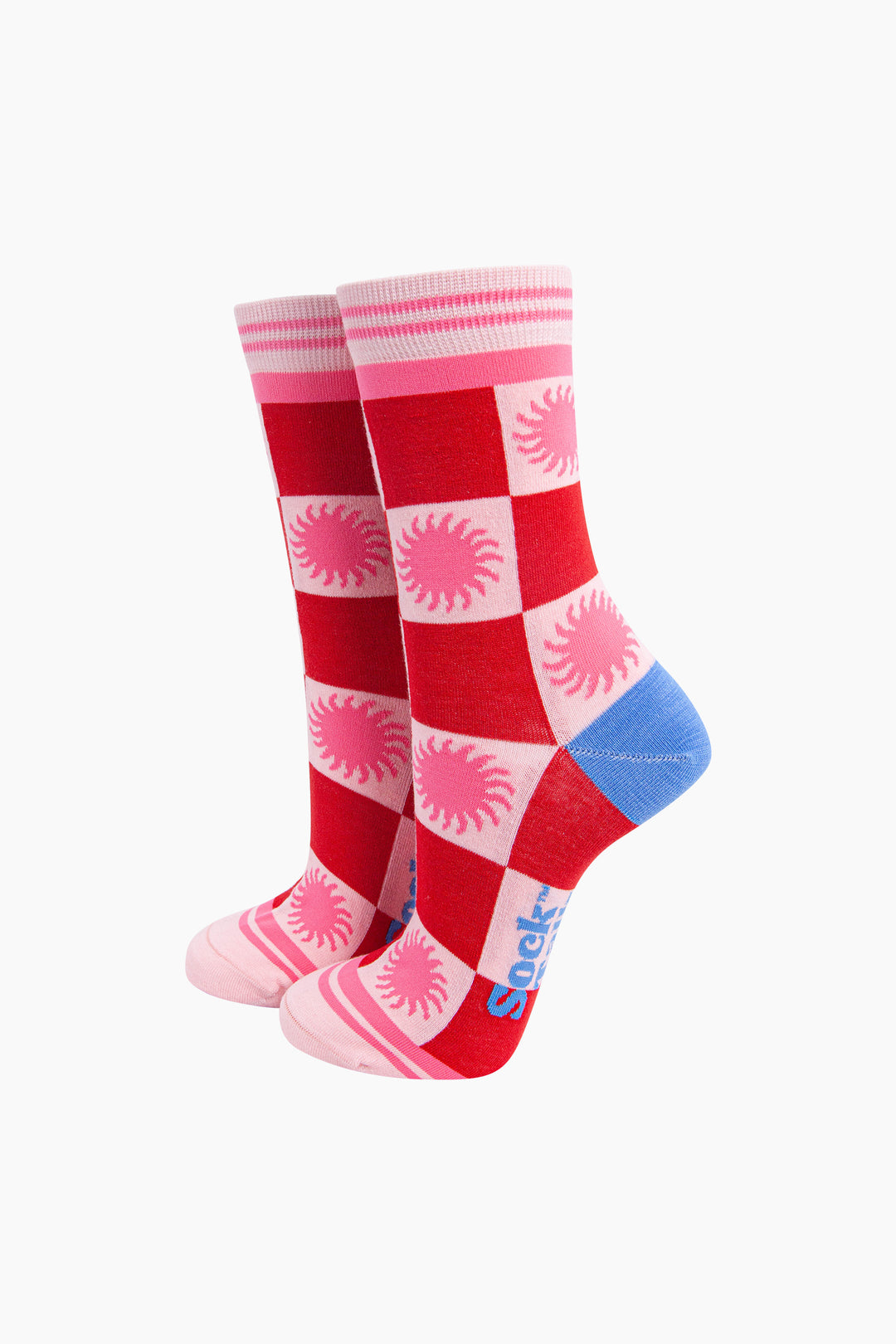 Sun-Checkerboard-Bamboo-Socks-in-Red/Pink-Mannequin