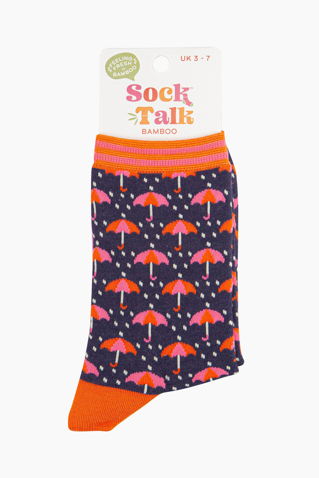 womens-bamboo-socks-navy-umbrellas-and-raindrops-in-sock-talk-packaging-uk-size-3-7