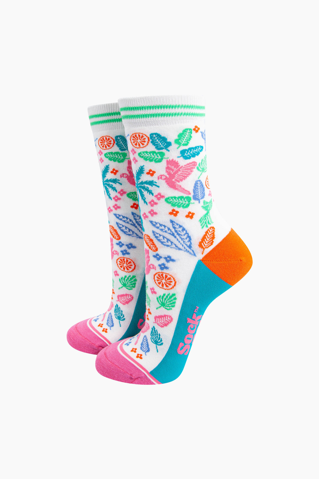 Tropical-Rainforest-Parrot-Bamboo-Socks-in-Multi-On-Mannequin