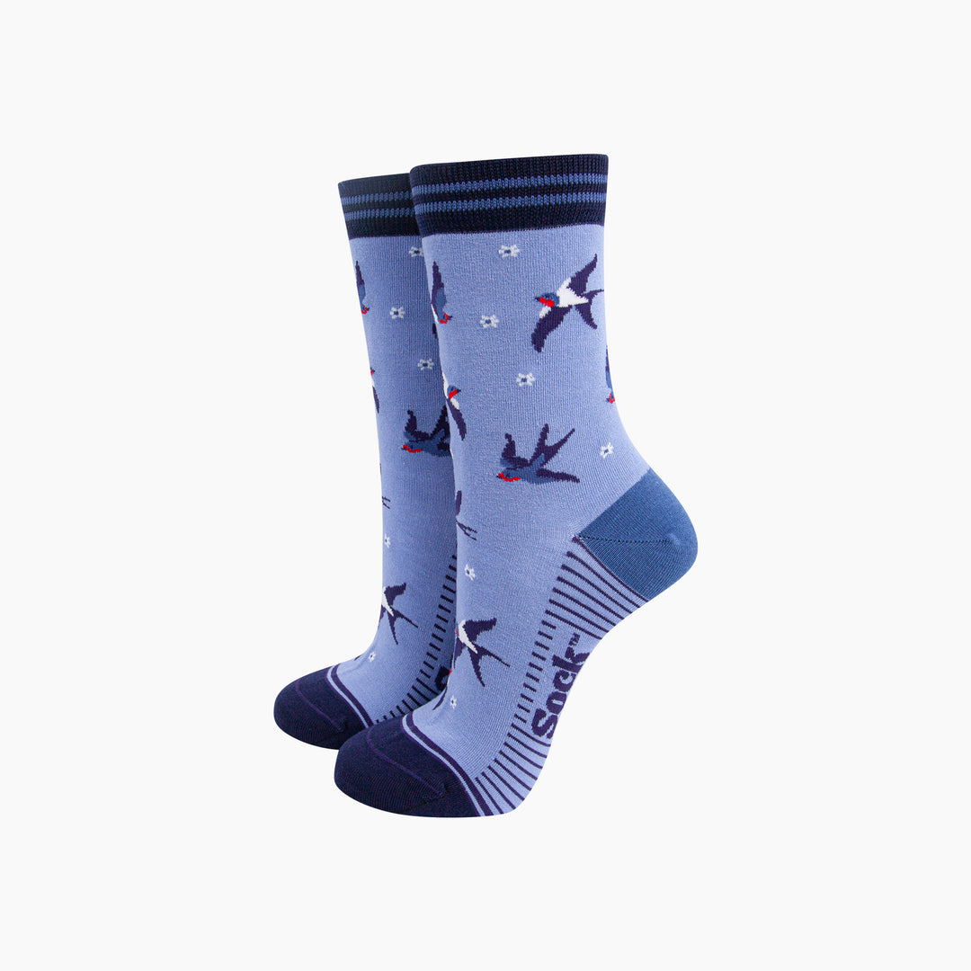 Blue-Swallow-Bird-Bamboo-Socks-in-Blue-Mannequin