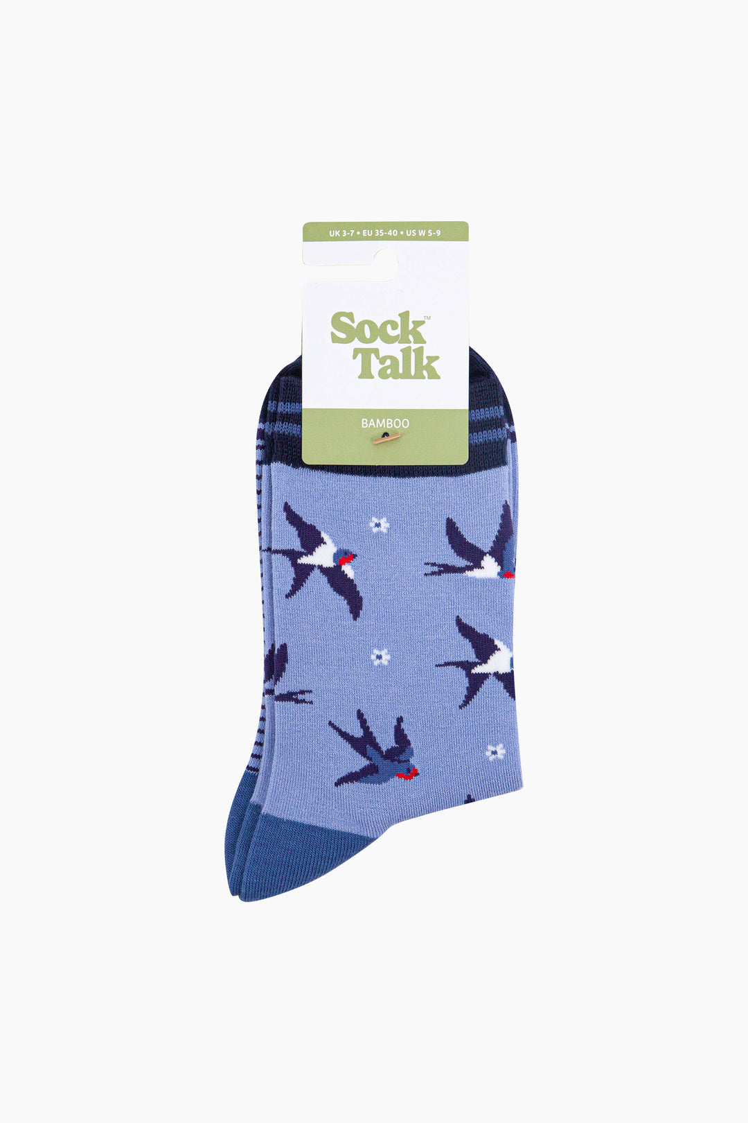 Blue-Swallow-Bird-Bamboo-Socks-in-Blue-In-Packaging