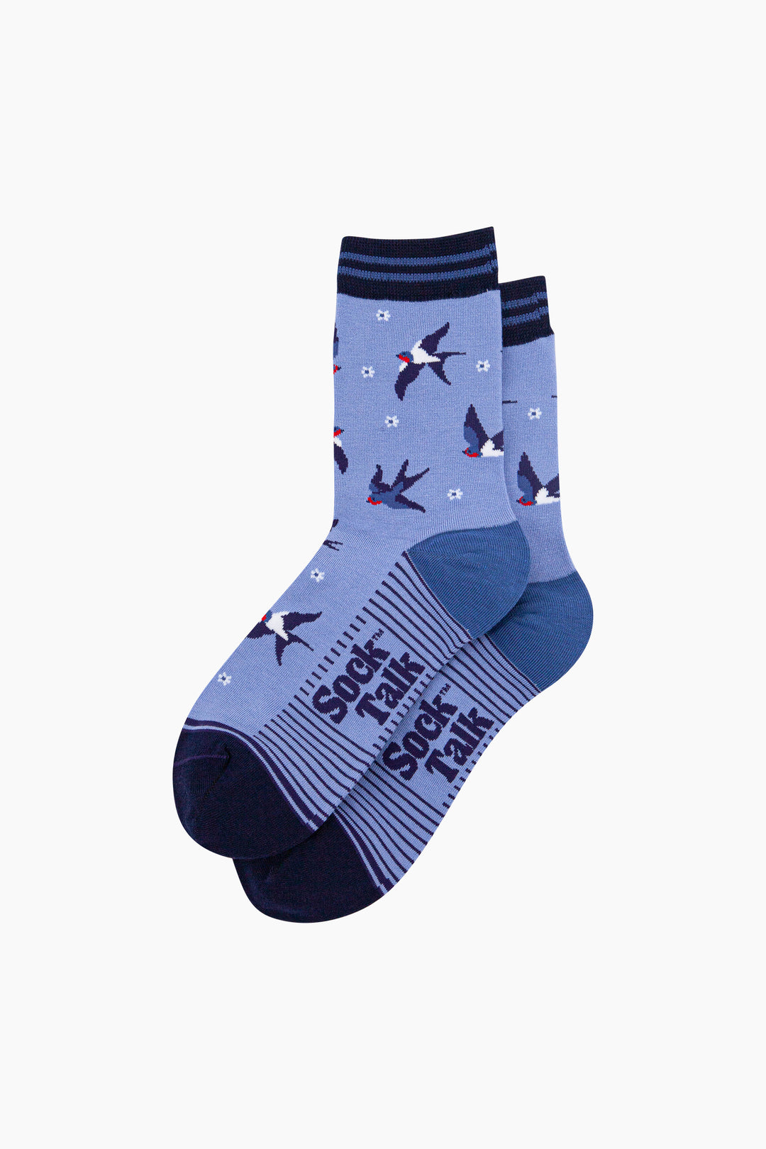 Blue-Swallow-Bird-Bamboo-Socks-in-Blue-Lying-Flat