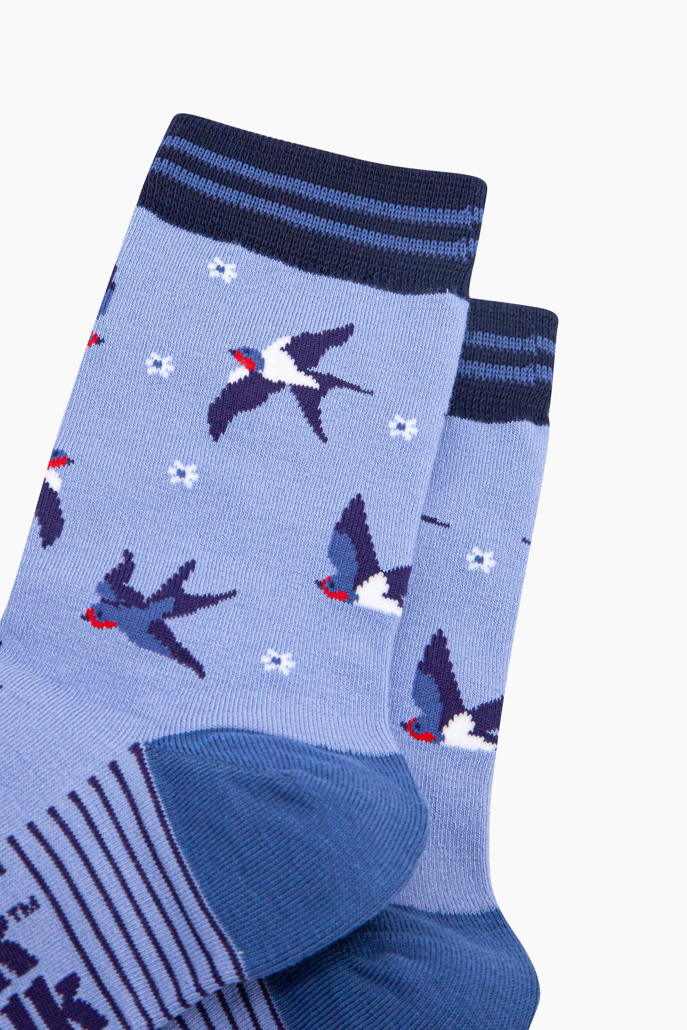 Blue-Swallow-Bird-Bamboo-Socks-in-Blue-Closeup