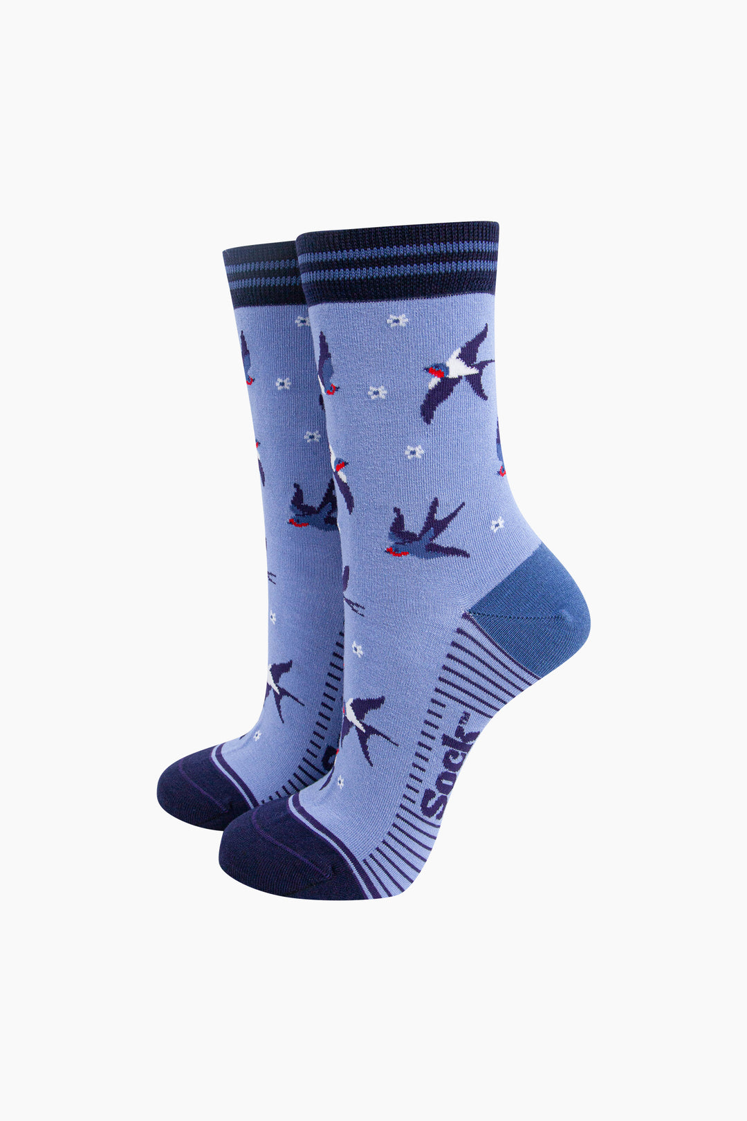 Blue-Swallow-Bird-Bamboo-Socks-in-Blue-Mannequin