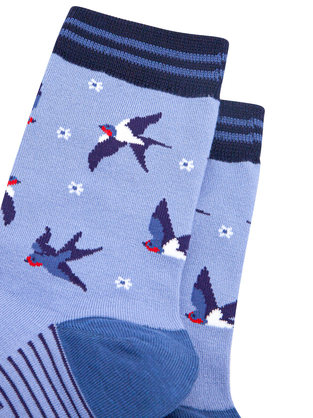 Blue-Swallow-Bird-Bamboo-Socks-in-Blue-Closeup