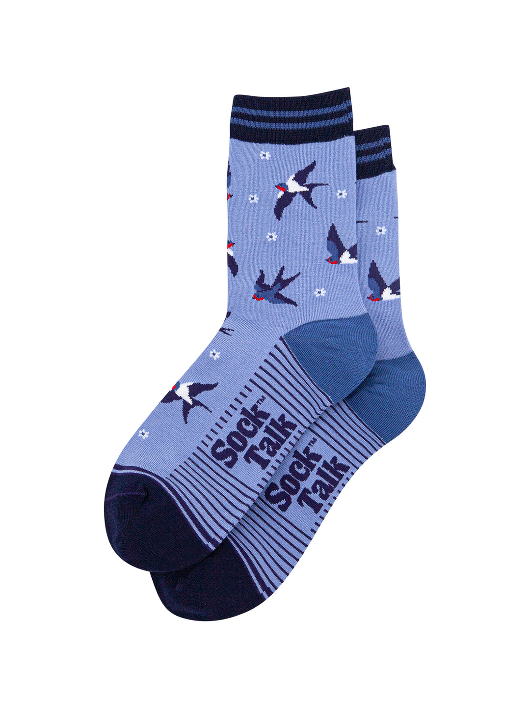 Blue-Swallow-Bird-Bamboo-Socks-in-Blue-Lying-Flat