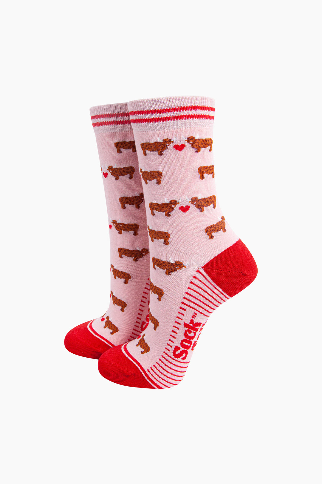 Highland-Cow-Hearts-Bamboo-Socks-in-Pink-On-Mannequin