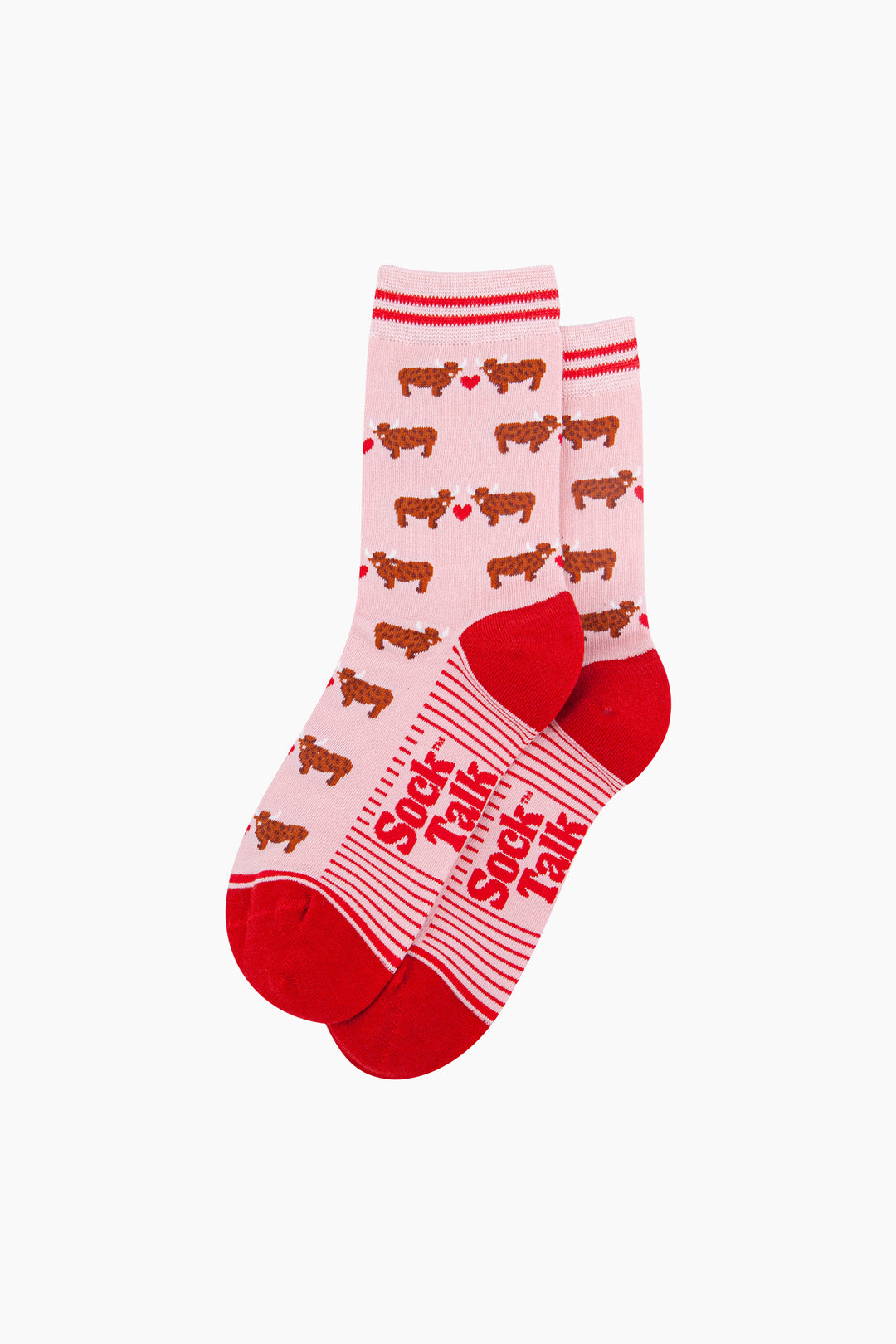Highland-Cow-Hearts-Bamboo-Socks-in-Pink-Laid-Flat