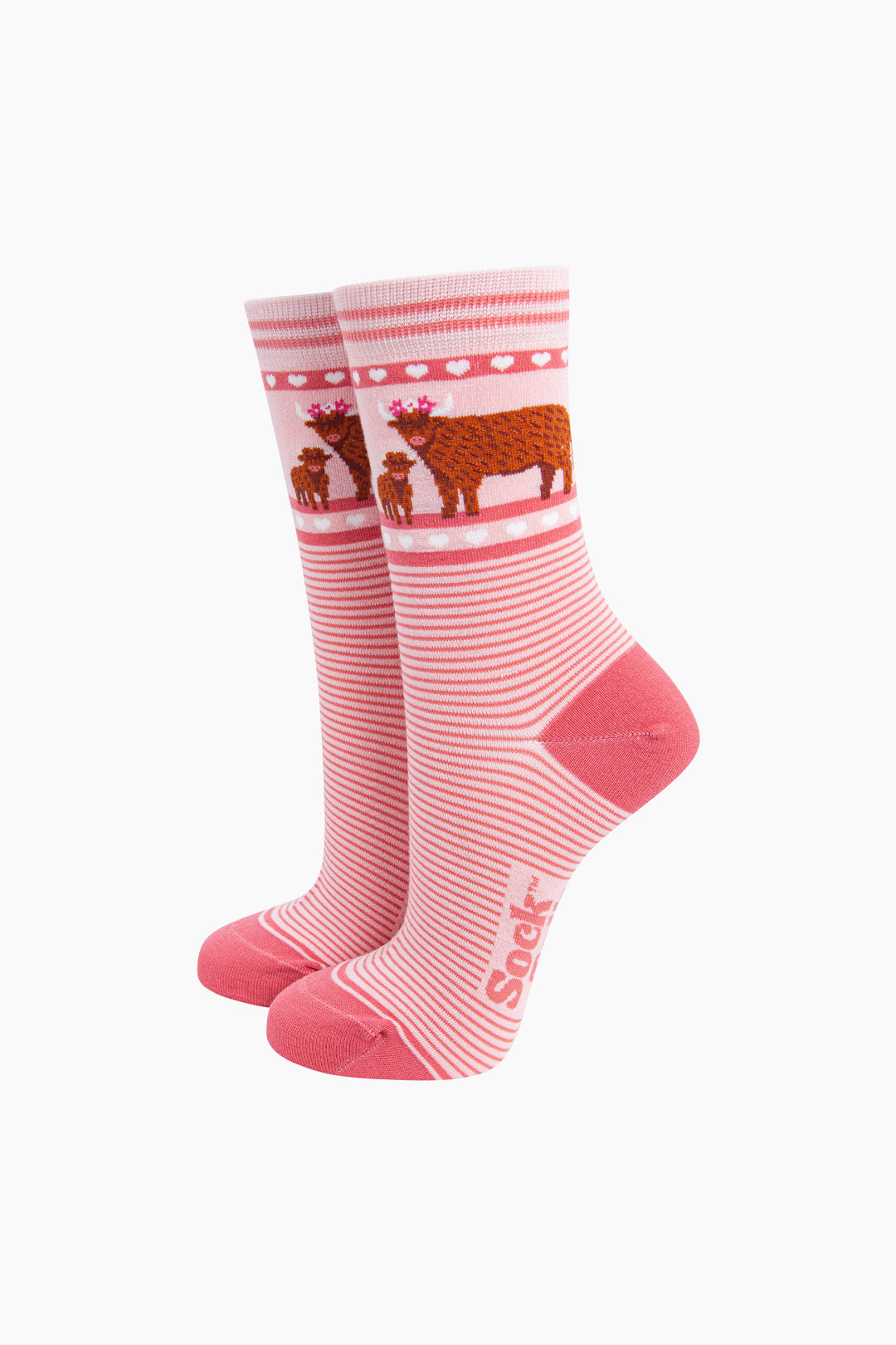 Highland-Cow-Calf-Striped-Bamboo-Socks-in-Pink-mannequin