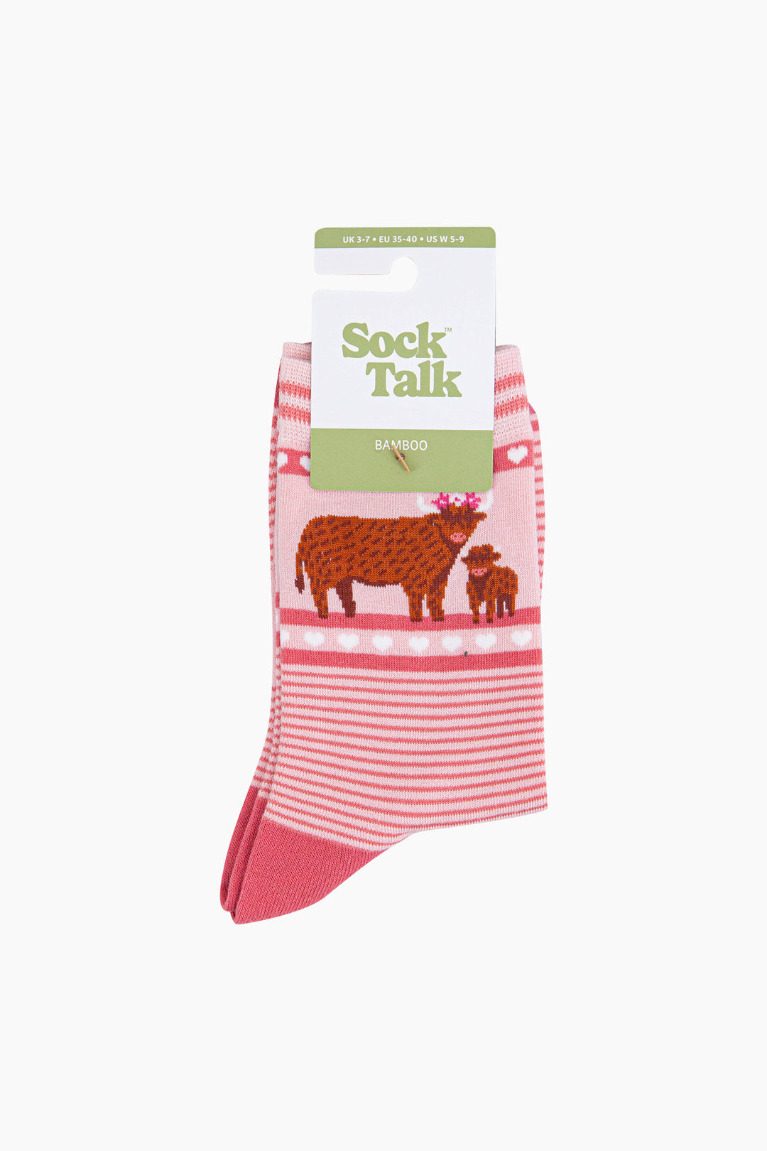 Highland-Cow-Calf-Striped-Bamboo-Socks-in-Pink-in-packaging
