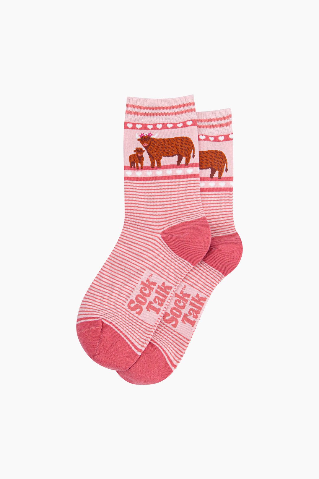 Highland-Cow-Calf-Striped-Bamboo-Socks-in-Pink-laid-flat