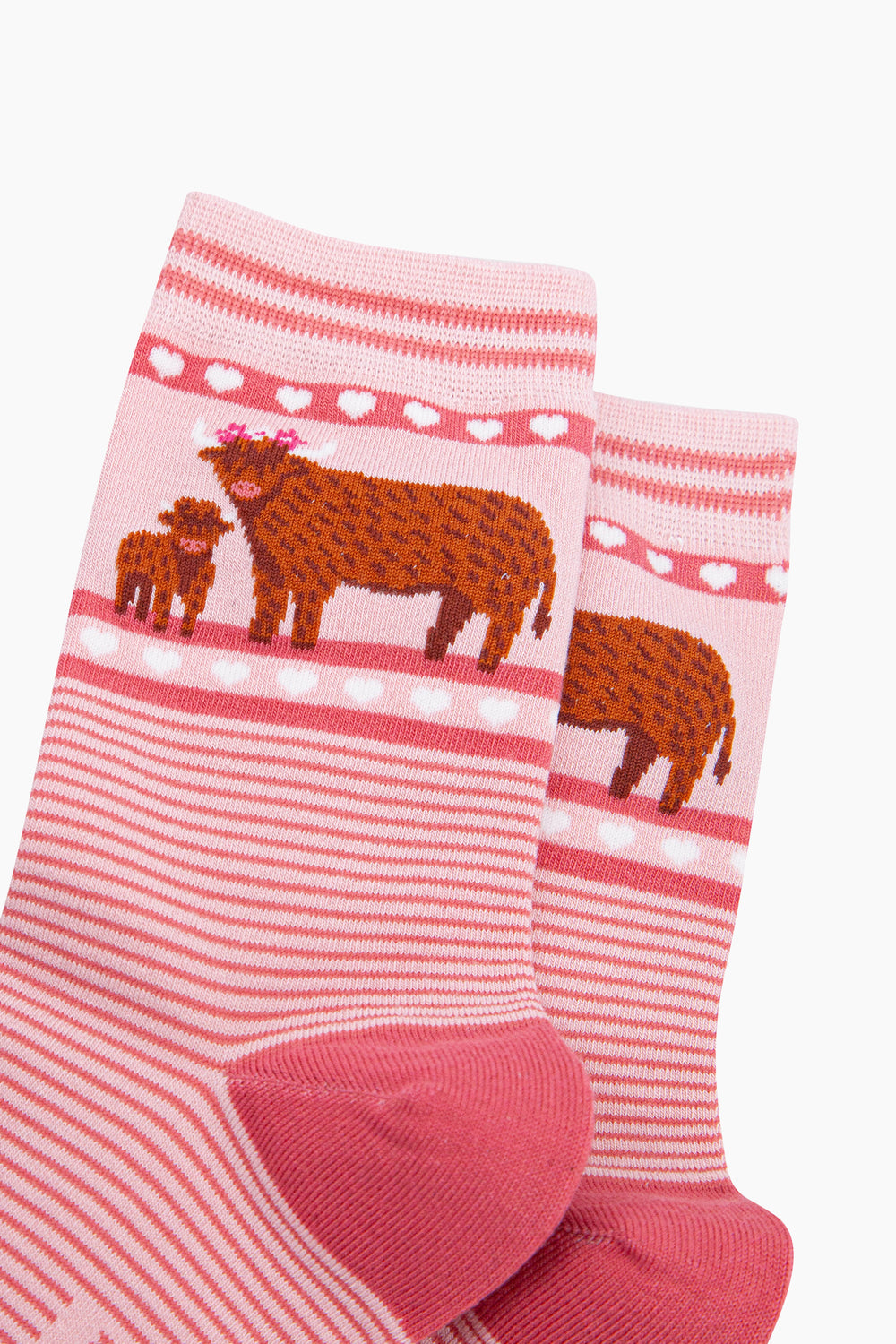 Highland-Cow-Calf-Striped-Bamboo-Socks-in-Pink-closeup