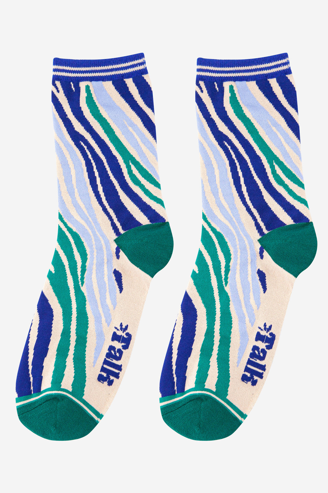 blue and green zebra print ladies ankle socks