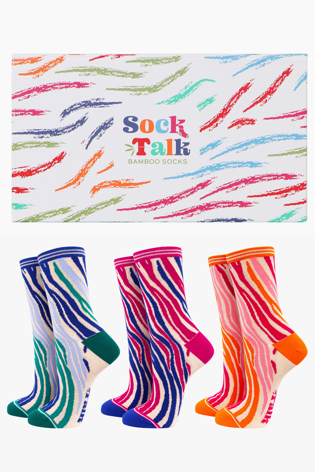 Women's Bright Zebra Animal Print Bamboo Socks Gift Set Box