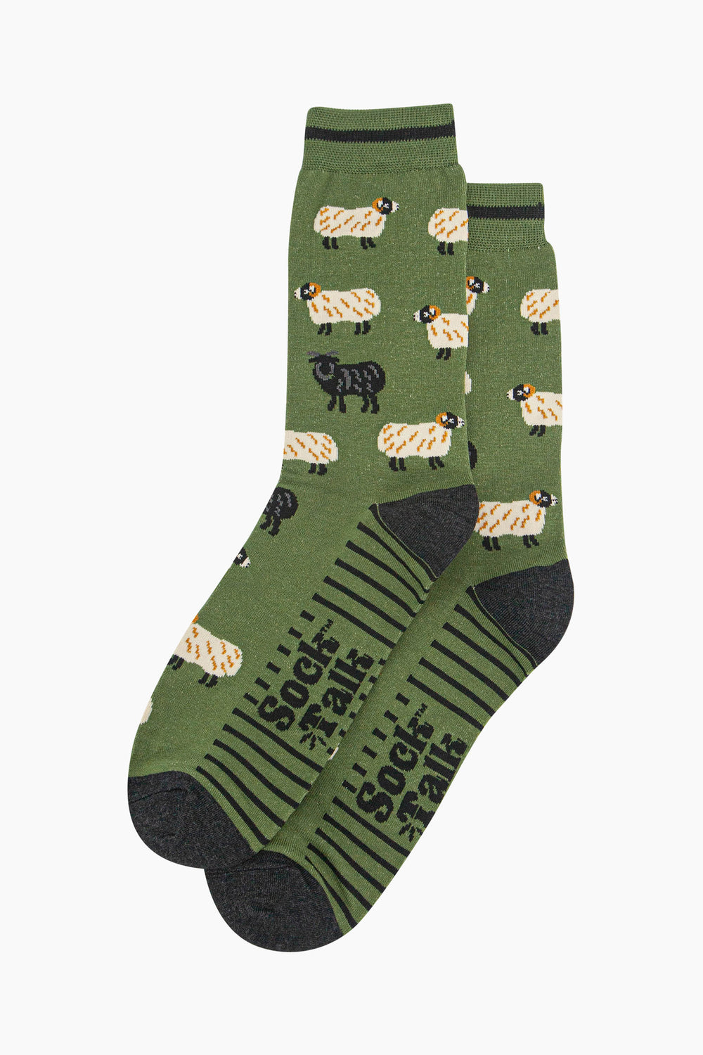 mens-bamboo-socks-green-black-sheep-laying-flat