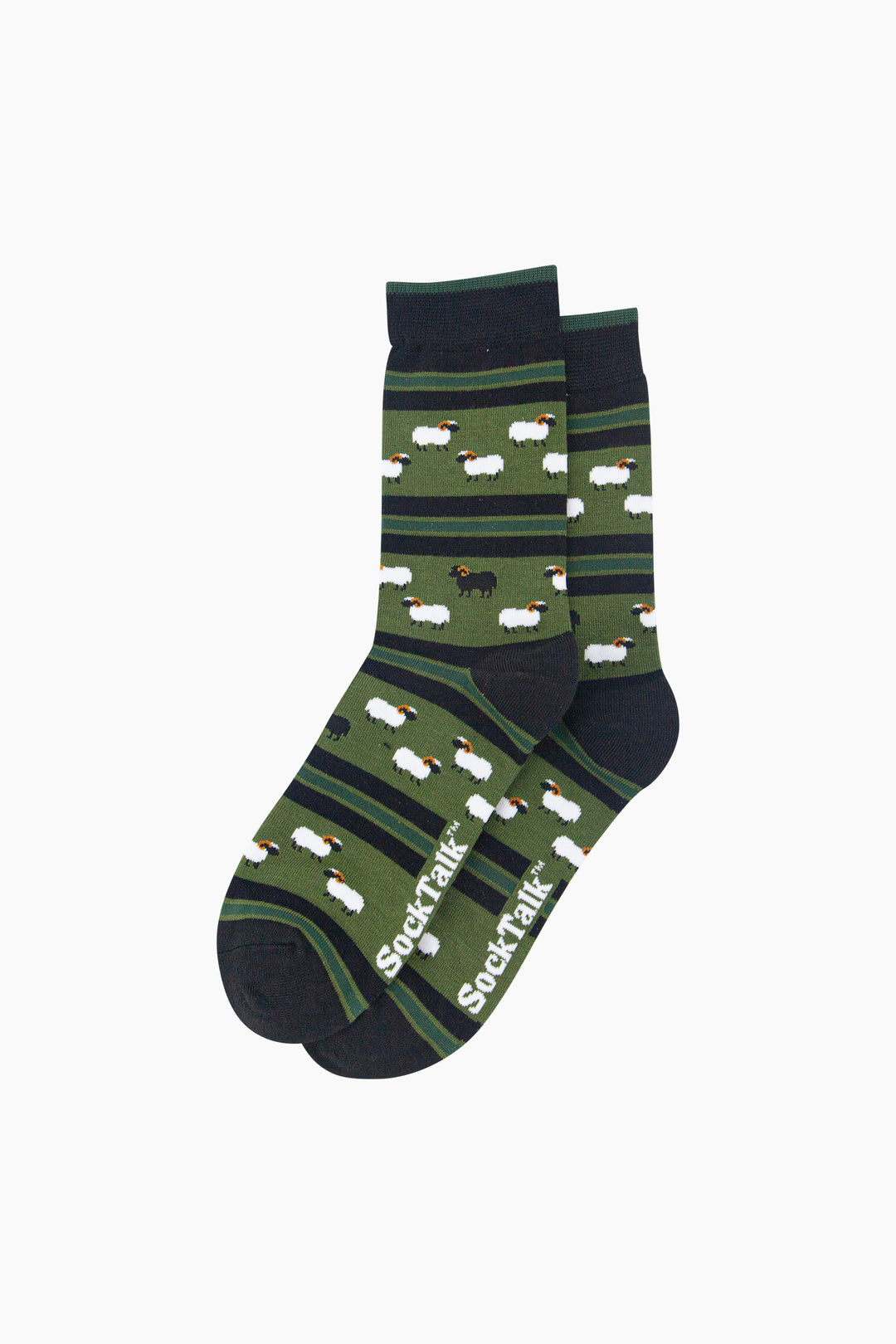 Black-Sheep-Men's-Bamboo-Socks-in-Black/Green-Laid-Flat