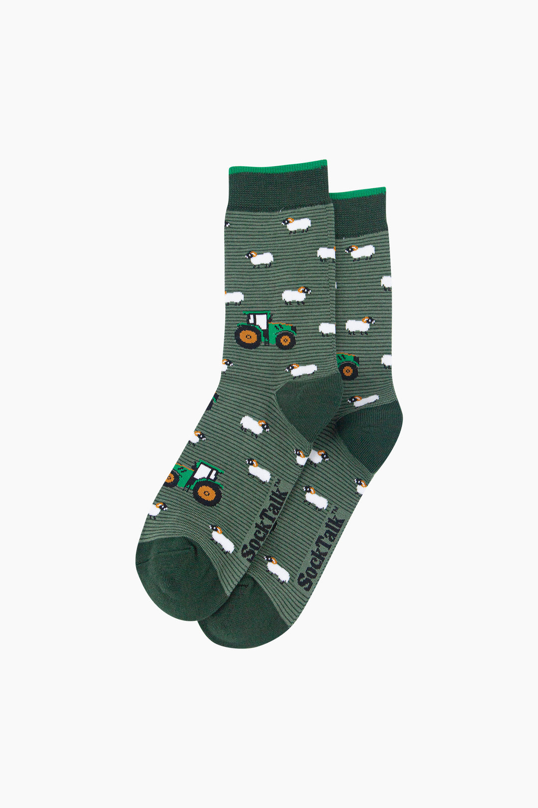 Sheep-&-Tractor-Men's-Bamboo-Socks-in-Green-Laid-Flat