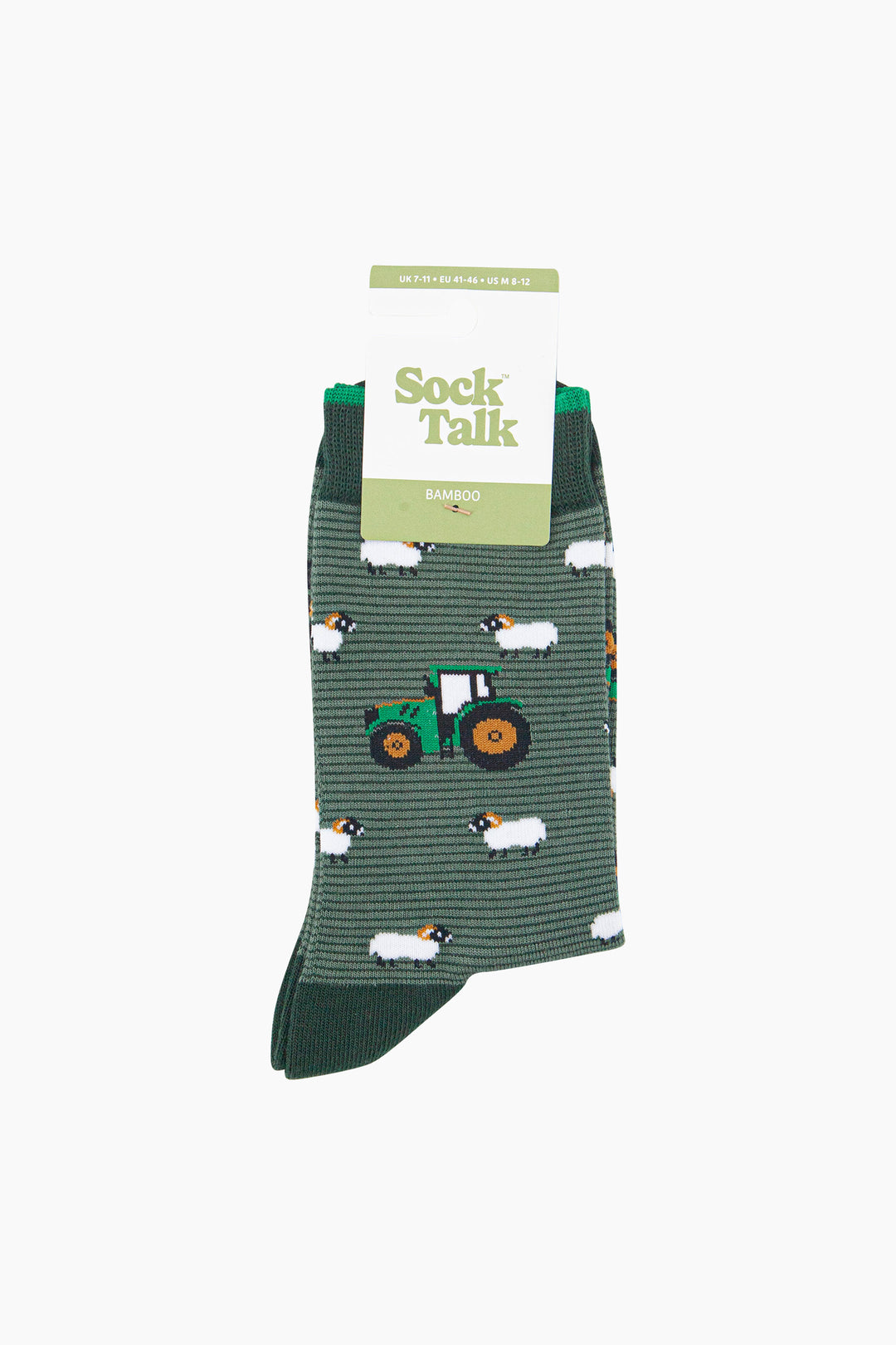 Sheep-&-Tractor-Men's-Bamboo-Socks-in-Green-In-Packaging