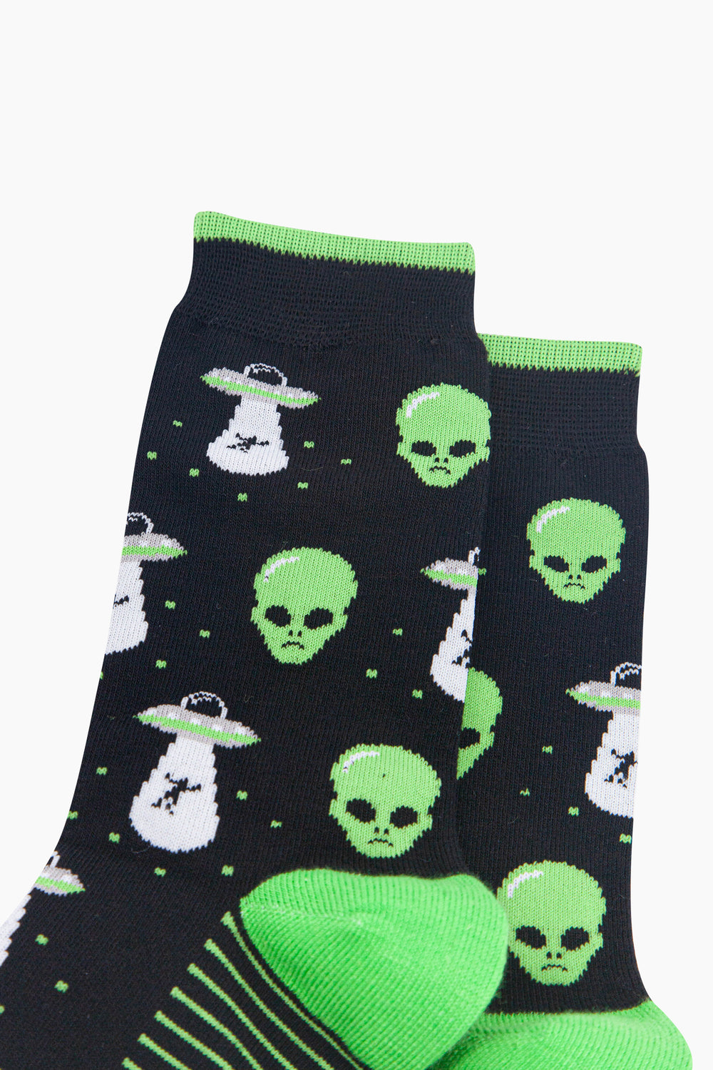Alien-&-UFO-Men's-Bamboo-Socks-in-Black-Close-Up