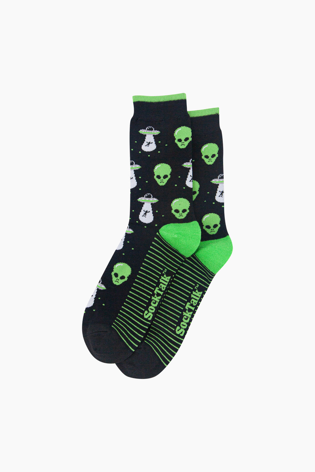 Alien-&-UFO-Men's-Bamboo-Socks-in-Black-Laid-Flat