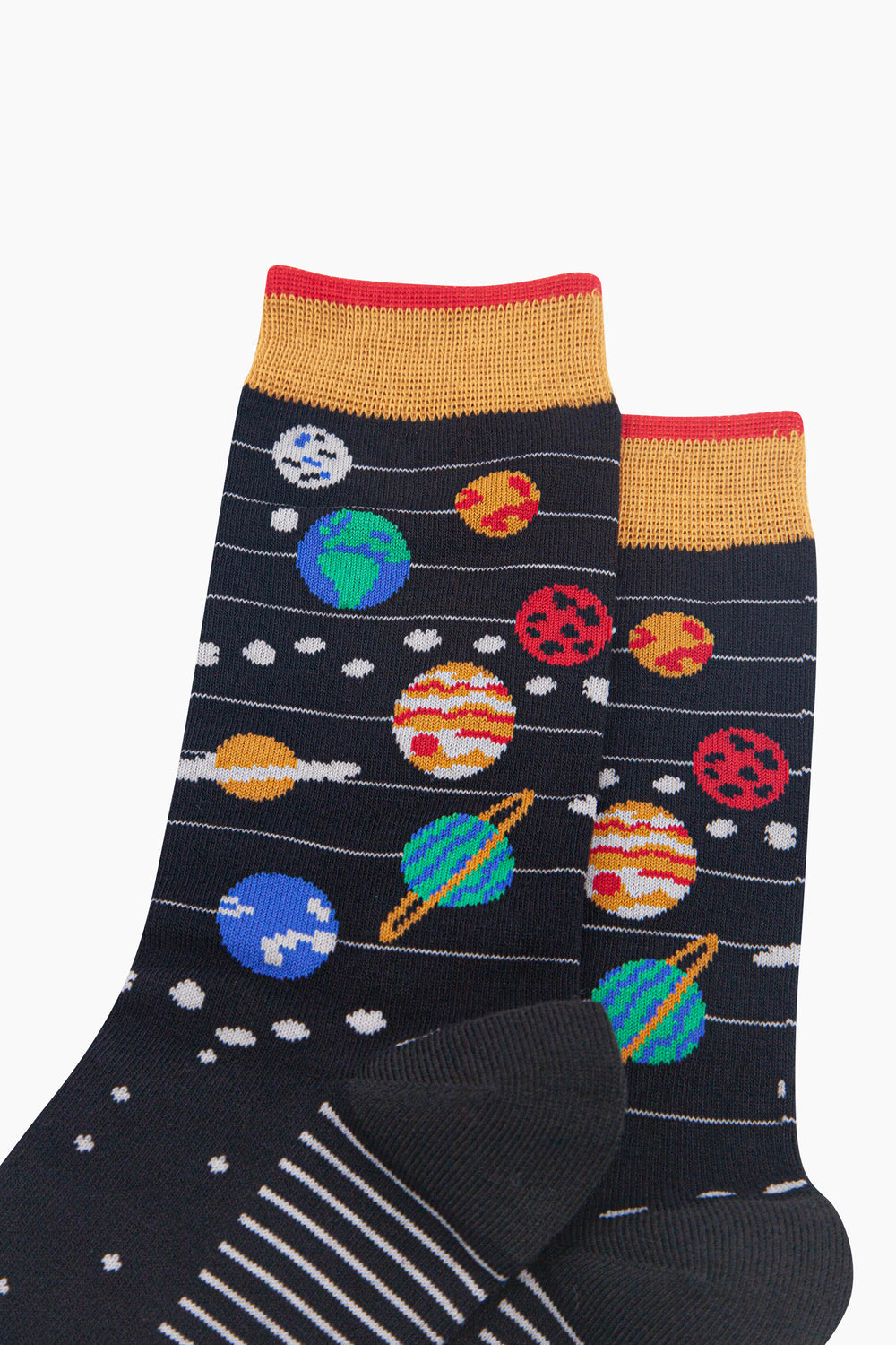 Solar-System-Men's-Bamboo-Socks-in-Black-Close-Up