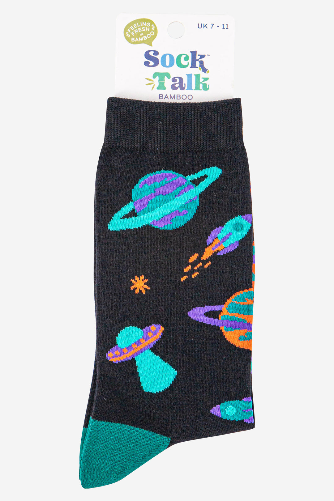 mens socks uk size 7-11 with a pattern of planets, rockets and ufos