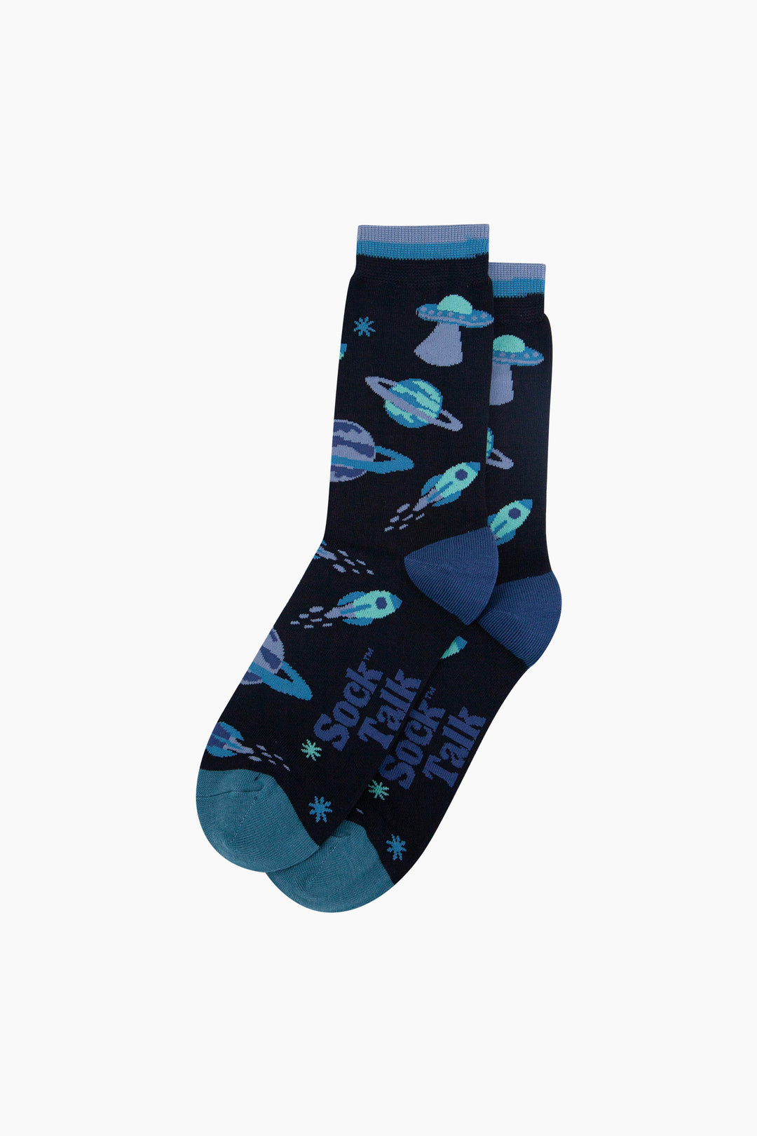 Space-Invasion-Bamboo-Socks-in-Navy-Blue-Lying-Flat