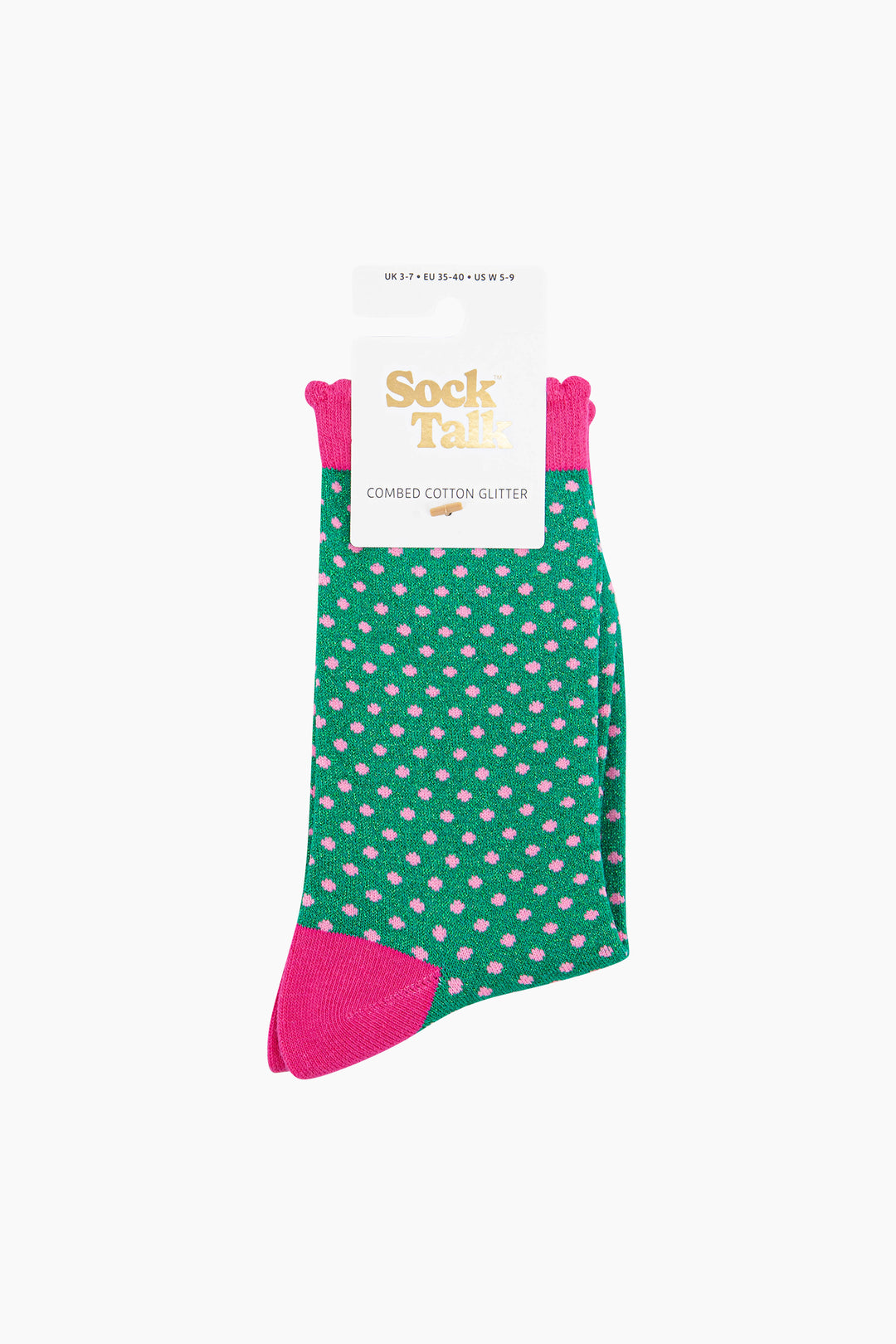 Polka-Dots-Combed-Cotton-Glitter-Socks-in-Green-in-packaging
